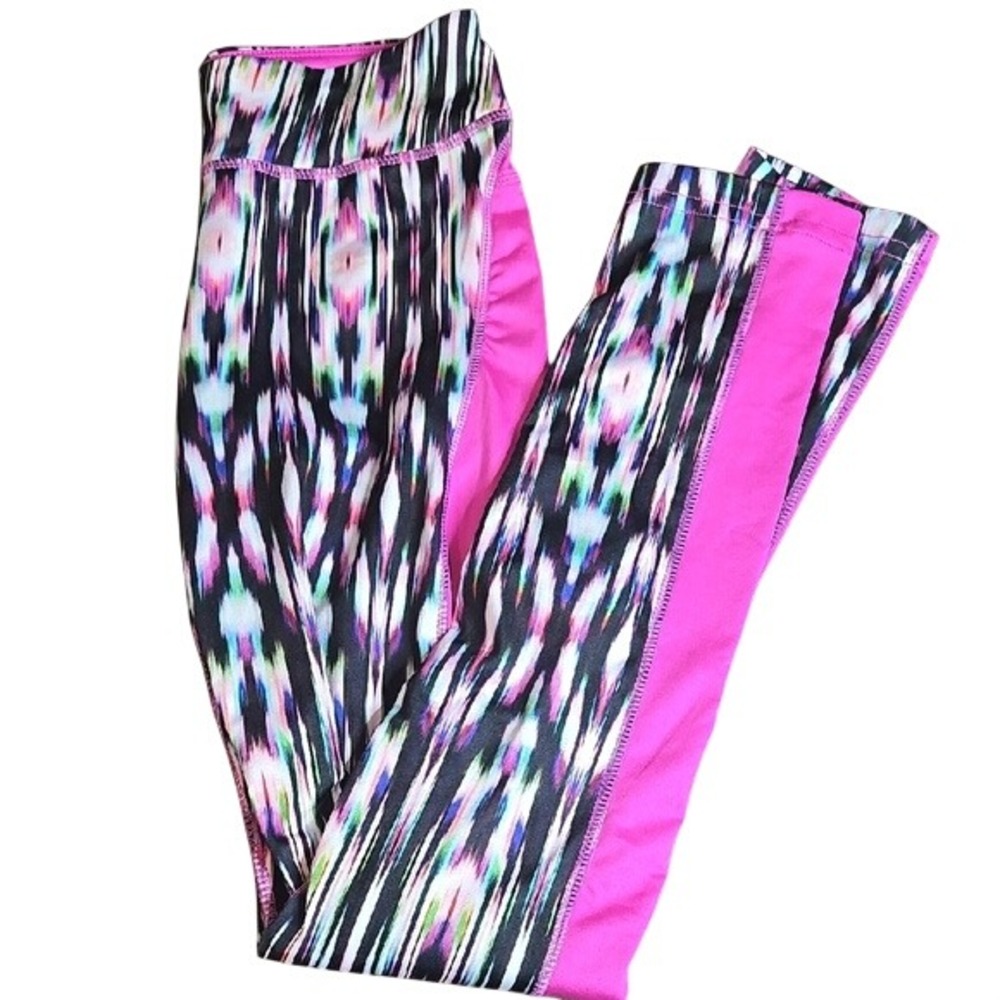 Hot Kiss Colorful Patterned Leggings, Black Pink, Junior's Size Small